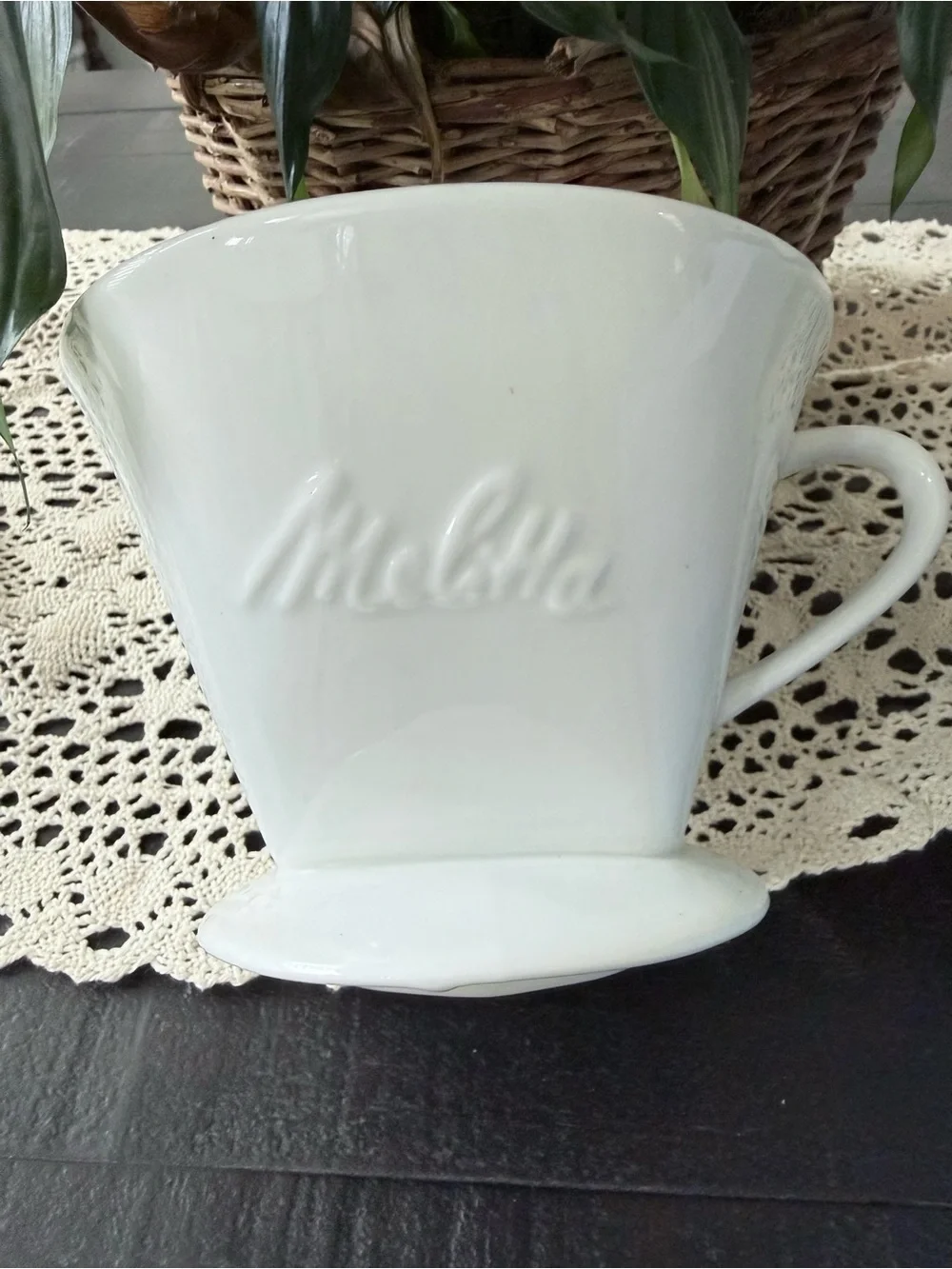 Vintage Melitta White Ceramic Coffee Dripper Pour Over Cone Filter #102 1 Hole